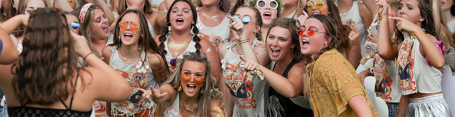 A sorority cheers during Bid Day